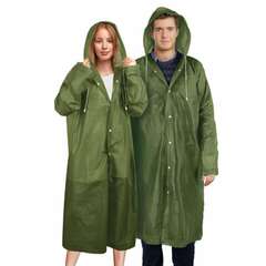  Дождевик плащ зеленый на кнопках, eva, многоразовый прочный, чехол в комплекте, универсальный размер, shamaani (шамаани), 610933 | Непромокаемые плащи и куртки