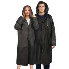  Дождевик плащ черный на кнопках, eva, многоразовый прочный, чехол в комплекте, универсальный размер, shamaani (шамаани), 610932 | Непромокаемые плащи и куртки