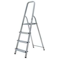  Стремянка алюминиевая 4 ступени, высота площадки 0,82м, дуга безопасности 0,6м, площадка 26х26см, до 150кг, вес 3,5кг, новая высота, 1110104 | Лестницы и стремянки