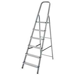  Стремянка сталь / алюминий 6 ступени, высота площадки 1,25м, дуга 0,6м, площадка 26х26см, нагрузка 150кг, вес 7кг новая высота, 1130106 | Лестницы и стремянки