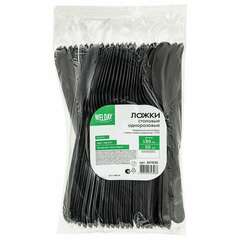  Ложка столовая одноразовая пластиковая 180 мм, черная, комплект 50 шт., эталон, welday, 607836 | Ложки и размешиватели одноразовые