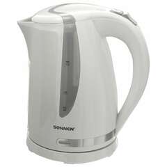  Чайник sonnen kt-1743, 1,7 л, 2200 вт, закрытый нагревательный элемент, пластик, белый, 453414 | Чайники