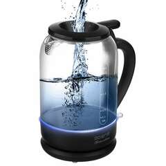  Чайник polaris pwk 1753cgl, 1,5 л, 1800-1950 вт, закрытый нагревательный элемент, стекло, черный, 53258 | Чайники