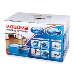 Комплект для уборки: швабра, ведро 14 л/5 л с отжимом центрифуга, 2 круглые насадки, laima, 601460 | Комплекты для уборки (швабра и ведро с отжимом)