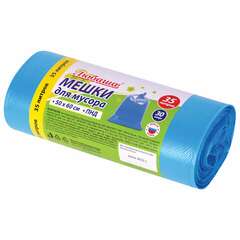  Мешки для мусора 35 л синие, в рулоне 30 шт., пнд 10 мкм, 50х60 см, любаша, 608091 | Мешки для мусора универсальные