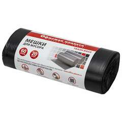  Мешки для мусора 60 л черные в рулоне 20 шт. прочные, пнд 15 мкм, 60х70 см, офисная планета, 601384 | Мешки для мусора универсальные