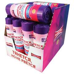  Мешки для мусора 60 л, фиолетовые, в рулоне, 10 шт., пвд 22 мкм, 60х70 см, шоубокс, rubber flex, avikomp, 40387 | Мешки для мусора универсальные