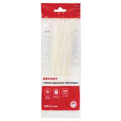  Хомуты (стяжки) нейлоновые, 2,5 мм х 200 мм, комплект 100 шт., rexant, белые, европодвес, 07-0200-4 | Хомуты (стяжки)
