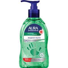  Мыло-крем жидкое, 300 мл, aura "antibacterial", антибактериальное, "экстракт алоэ", дозатор, 28427, 6514 | Мыло жидкое