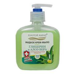  Мыло-крем жидкое 300 г золотой идеал "глицерин и алоэ вера",с антибактериальным эффектом, дозатор, 606412 | Мыло жидкое