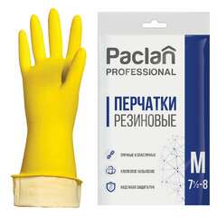  Перчатки многоразовые латексные paclan "professional", хлопчатобумажное напыление, размер m (средний), желтые, вес 50 г | Перчатки латексные, виниловые и резиновые