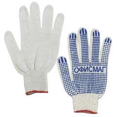  Перчатки хлопчатобумажные, комплект 5 пар, 10 класс, 40-42 г, 116 текс, пвх точка, офисмаг люкс, белые, 605504 | Перчатки и рукавицы хлопчатобумажные