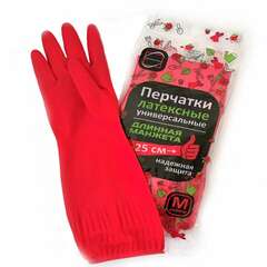  Перчатки многоразовые латексные длинная манжета 25 см красные, размер m (средний), вес 80 г, кп, 133332 | Перчатки латексные, виниловые и резиновые