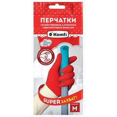  Перчатки многоразовые латексные биколор прочные, бело-красные, размер m (средний), вес 70 г, komfi, adm, 25813 | Перчатки латексные, виниловые и резиновые