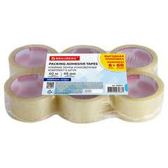  Клейкие ленты упаковочные, 48 мм х 60 м, комплект 6 шт., прозрачные, толщина 45 микрон, brauberg, 440071 | Упаковочные клейкие ленты