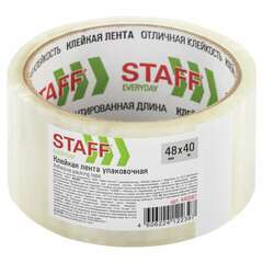  Клейкая лента упаковочная 48 мм x 40 м, прозрачная, толщина 40 микрон, staff, 440087 | Упаковочные клейкие ленты