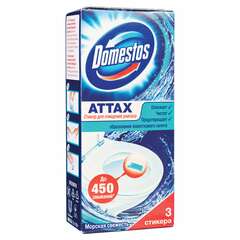  Освежитель/очиститель для унитаза/писсуара комплект 3 шт. х 10 г domestos attax, "морская свежесть", стикер | Освежители для туалета
