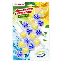  Туалетный блок шарики для унитаза освежитель, 4 блока по 50 г, "лимонная свежесть 3 в 1", аналог bref/бреф, laima, 608994 | Освежители для туалета