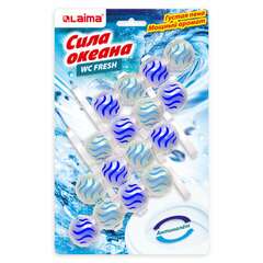  Туалетный блок шарики для унитаза освежитель, 4 блока по 50 г, "сила океана 3 в 1", аналог bref/бреф, laima, 608996 | Освежители для туалета