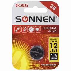  Батарейка sonnen lithium, cr2025, литиевая, 1 шт., в блистере, 451973 | Батарейки