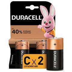  Батарейки комплект 2 шт., duracell basic оригинал, с (lr14, 14а), алкалиновые, блистер | Батарейки
