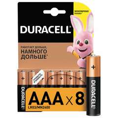  Батарейки комплект 8 шт., duracell basic оригинал, aaa (lr03, 24а), алкалиновые, мизинчиковые, c0037387 | Батарейки