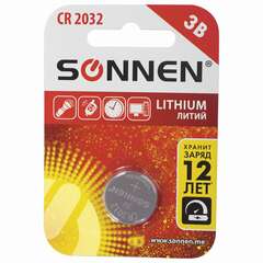  Батарейка sonnen lithium, cr2032, литиевая, 1 шт., в блистере, 451974 | Батарейки