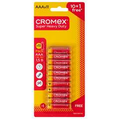  Батарейки солевые "мизинчиковые" комплект 10+1 шт., cromex super heavy duty, aaa (r03, 24a), блистер, 456257 | Батарейки