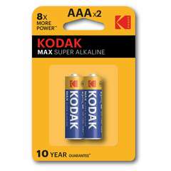  Батарейки алкалиновые "мизинчиковые" комплект 2 шт., kodak max super alkaline, ааа (lr03, 15а), блистер, б0005132 | Батарейки