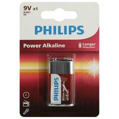  Батарейка алкалиновая 1 шт. philips power alkaline, крона 9v (6lr61, 6lf22, 1604a), блистер, б0062717 | Батарейки