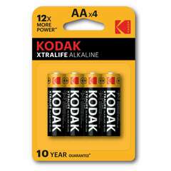 Батарейки алкалиновые "пальчиковые" комплект 4 шт., kodak xtralife alkaline, аа (lr6, 24а), блистер, б0014328 | Батарейки