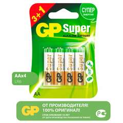  Батарейки комплект 4 шт., gp super, aa (lr6,15а), алкалиновые, пальчиковые, промо 3+1, 15a3/1-2cr4 | Батарейки