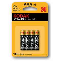  Батарейки алкалиновые "мизинчиковые" комплект 4 шт., kodak xtralife alkaline, ааа (lr03,15а), блистер, б0014329 | Батарейки