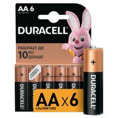  Батарейки комплект 6 шт., duracell basic оригинал, аа (lr6,15а), алкалиновые, пальчиковые, б0014859 | Батарейки