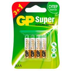 Батарейки комплект 4 шт., gp super, aaa (lr03,24а), алкалиновые, мизинчиковые, промо 3+1, 24a3/1-2cr4 | Батарейки