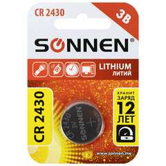  Батарейка литиевая cr2430 1 шт. "таблетка, дисковая, кнопочная" sonnen lithium, в блистере, 455600 | Батарейки