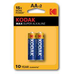  Батарейки алкалиновые "пальчиковые" комплект 2 шт., kodak max super alkaline, аа (lr6, 24а), блистер, б0005131 | Батарейки