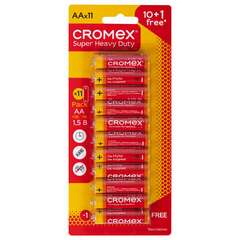  Батарейки солевые "пальчиковые" комплект 10+1 шт., cromex super heavy duty, aa (r6,15a), блистер, 456256 | Батарейки