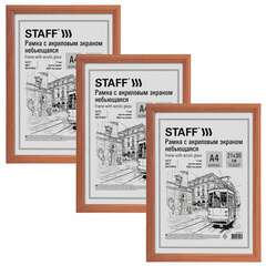  Рамка 21х30 см небьющаяся, комплект 3 шт., багет 17 мм мдф, staff "carven", цвет светлое дерево, 391323 | Рамки для дипломов, сертификатов, грамот, фотографий