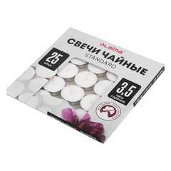  Свечи чайные standard, до 3,5 часов горения, вес 8,5 г, комплект 25 шт., в гильзе, laima, 609196 | Свечи чайные