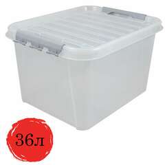  Ящик-контейнер 36 л с крышкой на защелках "профи", 29х50х39 см штабелируемый, прочный, прозрачный, 437950000 | Ящики, боксы и корзины универсальные
