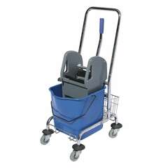  Тележка уборочная brabix, 1 съемное ведро 25 л, механический отжим, корзина, металлический каркас, синяя, 601498 | Тележки уборочные