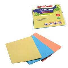  Салфетки целлюлозные (губчатые) maxi, 15х18 см, комплект 3 шт., мега впитываемость, laima, к5025, 601558 | Салфетки хозяйственные