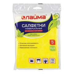  Салфетки вискозные универсальные mega, 30х38 см, комплект 5 шт., 90 г/м2, желтые, laima, к4083, 601562 | Салфетки хозяйственные