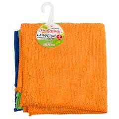  Салфетки из микрофибры 25х25 см, комплект 4 шт. (2 стандарт, 2 клетка), 180 г/м2, любаша, 603936 | Салфетки хозяйственные