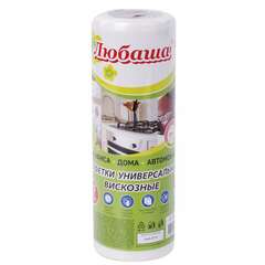  Салфетки универсальные в рулоне 35 шт., 20х23 см, вискоза (спанлейс), 35 г/м2, белые, любаша, 605489 | Салфетки хозяйственные
