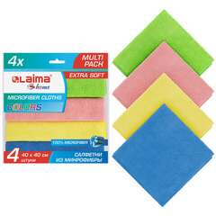  Салфетка из микрофибры универсальная 40х40 см, комплект 4 шт., multi pro colour, 280 г/м2, laima, 607793 | Салфетки хозяйственные