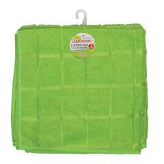  Салфетки из микрофибры универсальные 40х40 см, комплект 3 шт., клетка, зеленые, 220 г/м2, любаша, 603948 | Салфетки хозяйственные