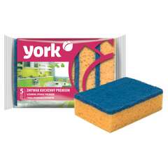  Губки бытовые maxi, 3х10х7,5 см, комплект 5 шт., поролон/абразив, для посуды/уборки premium, york, 30300 | Губки хозяйственные