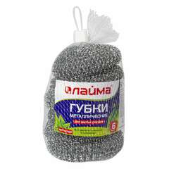 Губки (мочалки) металлические, сетчатые, 6х15 г, комплект 6 шт., для посуды, гриля, плиты, laima, 603103 | Губки хозяйственные